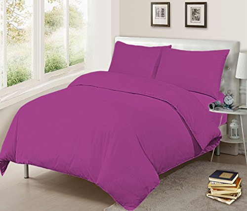 sleepdove® Plain Duvet Cover With Pillow Cases Non Iron Percale Quilt Cover Bedding Bedroom Set (King, Fuchsia)
