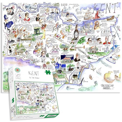 Comical Map Of Kent By Tim Bulmer - 1000 Piece Puzzle For Adults, Large Puzzle 66cm X 50cm In Size. Challenging To Complete But Fun And Humorous