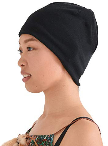 CHARM Herren Mütze Kurze Beanie aus Bio Baumwolle - für Damen Chemo Kopfbedeckung Laufen Unterziehmütze Unter Fahrradhelm Schwarz