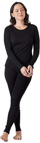 LAPASA Merino Wolle Thermounterwäsche Set Damen, Merinowolle warm Unterhemd Langarmshirt & Thermo Unterhosen Leggings (L58), Schwarz (Warm), L