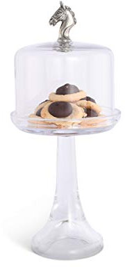Vagabond House Hand-Blown Glass Cheese/Dessert/Cupcake Stand with Dome Cover with Pewter Horse Head Knob - 6 inch Diameter 13 inch Tall