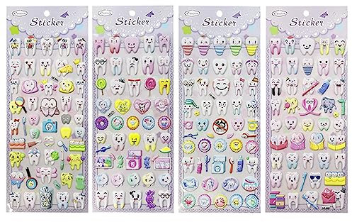 3D-Aufkleber, YOUYA DENTAL Zahnzweigen-Form, Cartoon-Zahnaufkleber, 12 Stück, niedliche Zahnpapier-Aufkleber, Kunststoffaufkleber für Zahnarzt, Zahnarzt, Geschenk, Kinder, Scrapbook