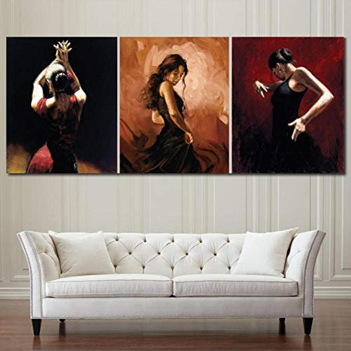 HDKSA Spanische Tänzerin Gemälde Auf Leinwand Lady Flamenco Figurative Kunst Moderne Kunstwerke Für Home Office Wand Dekor 50X70Cmx3 Kein Rahmen
