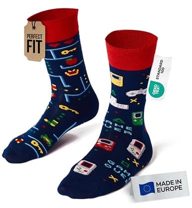 Many Mornings - Mismatched Socken - Lustige Socken Unisex - Gaming Socken - Geschenkidee - Design: Game Over - Made in EU - 43-46