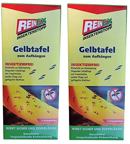 Reinex Gelbtafeln Premium Fliegenfallen, Gelbsticker, Insektenfalle, Gelbstecker; gegen Trauermücken, fliegende Schädlinge, Thripse, geflügelte Blattläuse, Minierfliegen und weiße Fliegen - 10 Stück