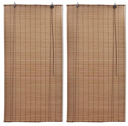 vidaXL 2X Bambusrollo Bambus Rollo Sichtschutz Vorhang Jalousie Raffrollo Schnurzug Faltrollo Fensterrollo Holzrollo 80x160cm Braun