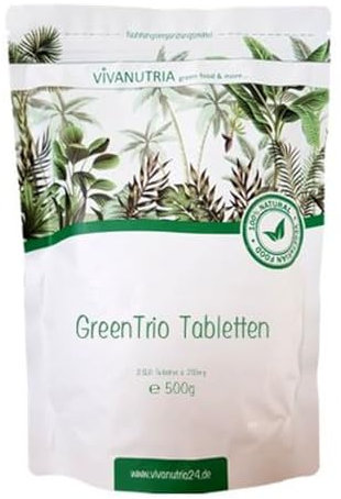 VivaNutria Green Trio Presslinge 1000g | aus kontrolliertem Anbau I 5000 Tabletten aus Spirulina Chlorella & Gerstengras ohne Zusätze I schonend verarbeitet und Rohkostqualität I vegan