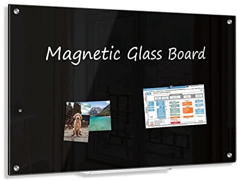 AMUSIGHT Magnetic Glass Board for Wall, 45x60 cm Black Dry Erase Glassboard Whiteboard for Home Office with 1 Acrylic Pen Tray