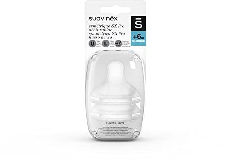 SUAVINEX 307388 - Juego de 2 tetinas Simmétricas de silicona SX Pro, flujo de Denso para leche o líquidos de densidad de 6 meses, con sistema anticólico