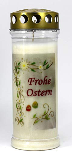 Grabkerze mit Spruch und Motiv Ostern, (21x7,5 cm) Grablicht mit 7 Tage Brenndauer (3865), Wetterfestes Trauerlicht mit Deckel, Hochwertige Trauerkerze, Edle Gedenkkerze aus Deutschland