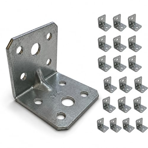 Schwerlast Winkelverbinder 40 x 40 x 40 x 2,0 mm, 20 Stück, verzinkt, Winkelverbinder mit Sicke, Metallverbinder für Holzbau