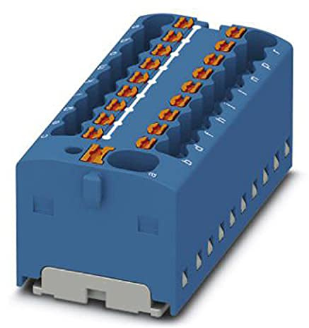 PHOENIX CONTACT PTFIX 4/18X1.5 BU Verteilerblock, Grundklemme mit Einspeisung,41A Nennstrom, Push-in-Anschluss,19 Anzahl der Anschlüsse,43.9mm Breite, 17.7mm Höhe, Direktmontage mit Flansch, 20 Stück