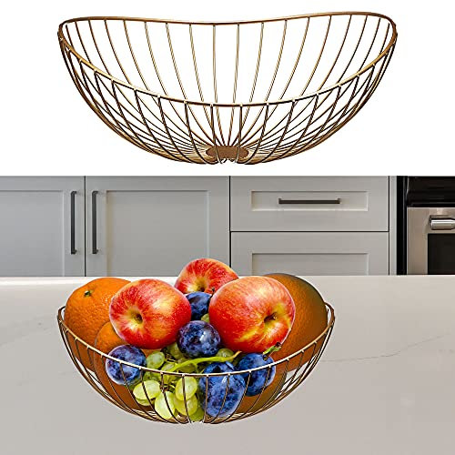 Cepewa Obstschale Drahtgestell Wave2 │ Metallkorb gold 31x28cm │ Aufbewahrungskorb (1 x Obstschale Wave2 gold 31x28cm)