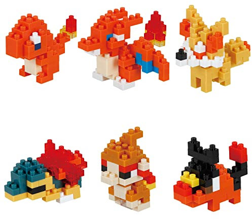 Bandai - Nanoblock - Pack Mini-Figuren Pokémon vom Typ Feuer - Set 6 Pokémon-Figuren Zusammenbauen - Konstruktionsspielzeug Mini-Bausteine Figur - Baukit Spielzeug für Kinder ab 12 Jahren - NBPM11B