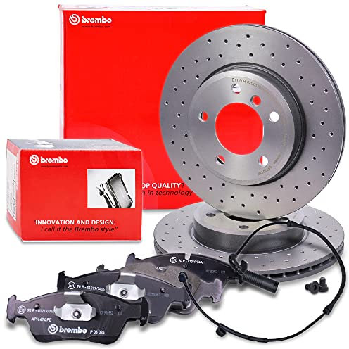 BREMBO XTRA LINE Bremsenset Vorderachse inkl. Gelochte Sport-Bremsscheiben Vorne Ø 300 mm Belüftet und Bremsbeläge Vorne + Verschleißkontakt Kompatibel mit BMW 3 (E46),, Z3 (E36), Z4 Roadster (E85)