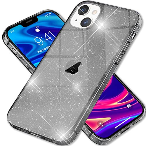 NALIA Clear Glitter Cover compatible with iPhone 13 Mini Case, Translucide Non-Yellowing Sparkly Integrated Diamond Sequins, Slim Protective Shiny Bling Bumper Silicone Coverage, Color:Black