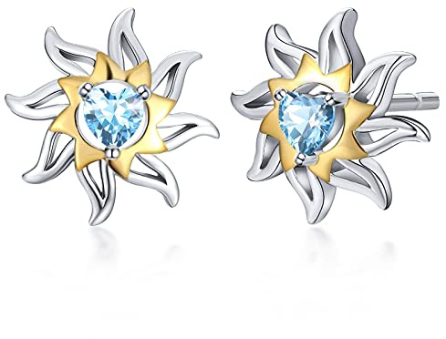 PEARLOVE 925 Sterling Silber Bolde Ohrstecker, Herzgeburtsstein ohrringe Hypoallergene Sonne Ohrringe für oder Frauen & Mädchen (Marsch)