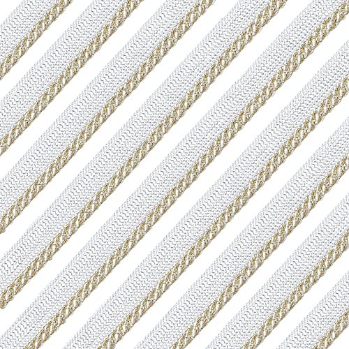 AHANDMAKER 10 Yards 11 mm White/Gold Twisted Lip Cord Trim, Piping Trim for Sewing Clothing Pillows Lamps Draperies
