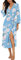 PrinStory Dressing Gown For Women Lightweight 3/4 Sleeve V Neck Long Kimono Robes Ladies Bathrobe Soft Sleepwear Loungewear (Flower Print Light Blue, M)