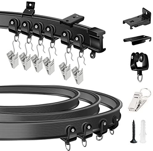 KOLAKO Flexible Vorhangschiene, Wandhalterung, gebogen, strapazierfähig, Wohnmobil-Schiebevorhangschienensystem, Raumteiler, 3 m, Schwarz