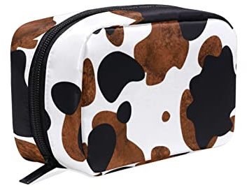 Schwarz Braune Kuhflecken Make-up Tasche Tragbarer Organizer Kosmetiktasche für Reisen Make-up-Koffer, Geschenke, Kulturbeutel für den täglichen Gebrauch für Mädchen und Frauen