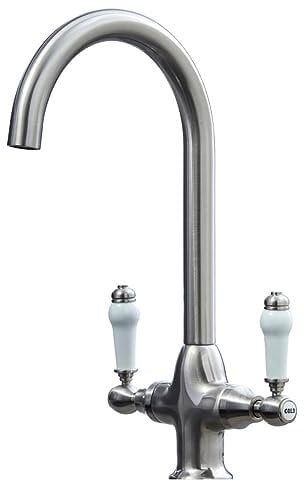 Liquida W22BN Traditional Twin Lever Swivel Brushed Nickel Kitchen Mixer Tap