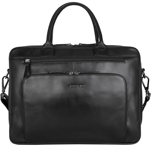 Marc Peter® Hamilton Schwarz Businesstasche Herren Leder 15,6 Zoll | Leder Laptoptasche | Groß Aktentasche Umhängetasche aus Vintage Rindsleder