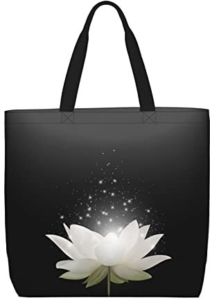 JCAKES Lotus Flower Tote Bags Tote Bags Shoulder Bags Reusable Shopping Bags Storage Bags Shoulder Shopping Bags Storage Bag, Schwarz , Einheitsgröße