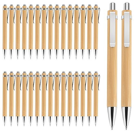 Xikulia Kugelschreiber-Set,50 Stöcke hochwertiger Bambus-Kugelschreiber, wiederverwendbare -Kugelschreiber zum Schreiben, Journaling, Schule, Bürobedarf, Abschlussgeschenk (30)