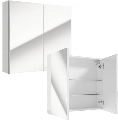 .Deftrans Domodomo Weißer wandmontierter Badezimmerschrank mit Spiegel - Spiegelschrank in Weiß- wandmontierter schmaler Badezimmerschrank, 3 Einlegeböden, Badezimmermöbel (65 x 60 cm)