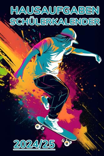 Hausaufgaben Schülerkalender: Skater Cover für Schüler mit Datum Notizen | Schülerplaner | To Do Listen | Stundenplan | Hausaufgabenheft |