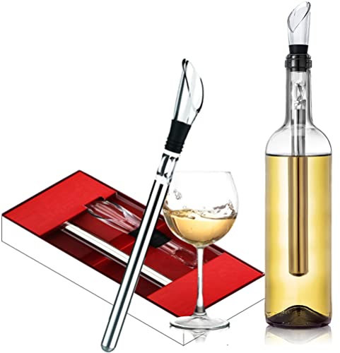 Iceless Wine Chiller Stick 3-in-1 Stainless Steel Wine Bottle Cooler Stick Chilling Rod with Aerator and Pourer with Holiday Gift Rrapping - Wine Accessories Gift