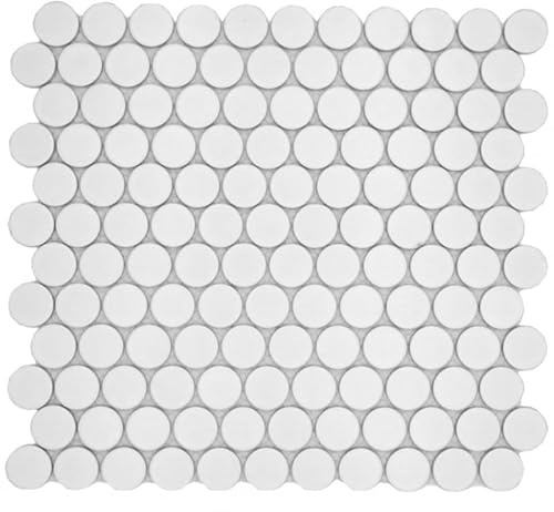 Keramik Mosaikfliese Knopf Loop Penny Rund uni weiß matt MOS10-0111GR