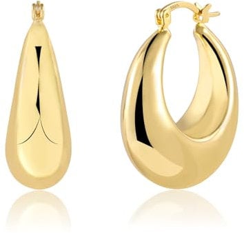 Gold Earrings for Women, Large Chunky Hoop Hypoallergenic Thick Hoop Earrings Large Teardrop Earring Chunky Earring Hoops for Women Girls