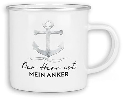 Christliche Emaille Tasse | Blechtasse Campingbecher Geschenk für Christen | Anker