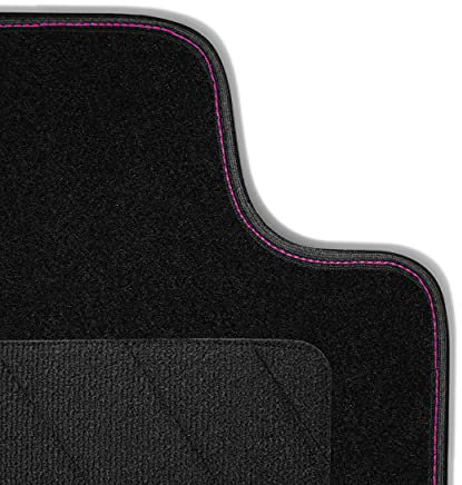 Bär-AfC Auto Fußmatten Classic passend für Seat Leon 5F + Cupra 2012-2020, Autoteppiche Nadelvlies Schwarz, Bandeinfassung Schwarz, Ziernaht Pink, Set 4-teilig, SE-08492n