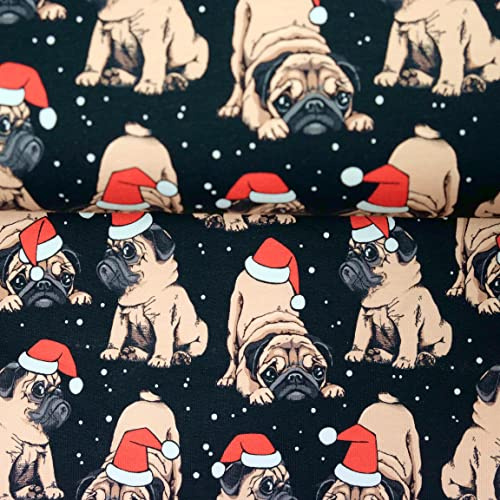 Doppelmoppel Weihnachtsstoff Baumwollstoff Mops, Webware Weihnachten Hund | 13,90 EUR/m