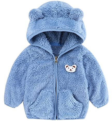 2024 Neu Neonato ragazze ragazzi giacca orso orecchie capispalla con cappuccio cerniera caldo pile cappotto invernale Piumino Ragazzi Lungo Caldo, blu, 0-6 Mesi