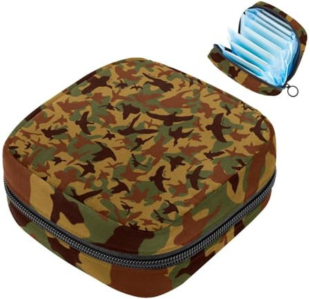Borsa portatile per assorbenti igienici, borsa per coppette mestruali femminili per ragazze adolescenti, kit per primo ciclo mestruale, design con ali di uccelli, motivo mimetico vecchia scuola