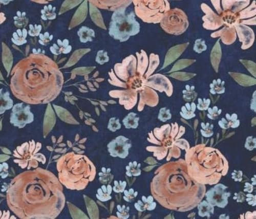 Die Stofftante Baumwolljersey | Fräulein von Julie | verschiedene Designs | Ökotex | ab 50 cm | Meterware (Blumenbouquet, navy)