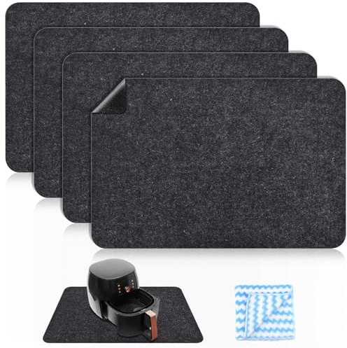 FAELNK Hitzebeständige Matte für Luftfritteuse 4 Stück Hitzeschutzmatte mit 1 Stück Lappen Küchenarbeitsplatten-Schutzmatten für Kaffeemaschinen Mikrowellen Toaster 30 * 44cm (4 Stück)