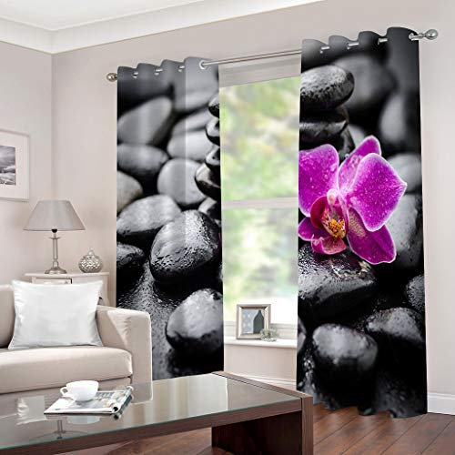 GOKSEL Gardine Vorhänge 2 Stück x 140 B x 175cm H Orchidee Blickdichte Gardinen - Lichtundurchlässige Vorhang mit Ösen für Schlafzimmer Geräuschreduzierung