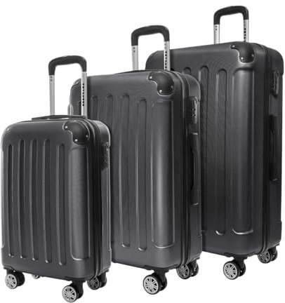 TRVLMORE Kofferset 3 Teilig Hartschale - Koffer & Trolleys Set - Reisekoffer Set 3 Teilig - Koffer Set 3 stück - Hartschalenkoffer Set 3 Teilig - Gepäck-Sets - Trolley Set 3 Teilig - Schwarz