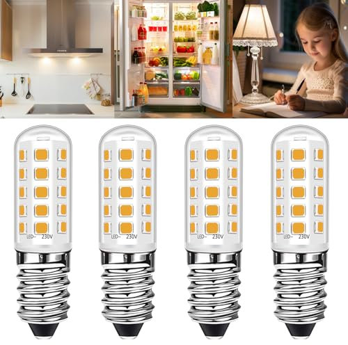 Ugvmn E14 LED Warmweiss Leuchtmittel für Kühlschrank, 2700K Lampe 3W entspricht 40W, Birne 360 Lumen, Glühbirne für Kühlschrank Salzlampe Nähmaschine, Nicht Dimmbar, 4 Stück