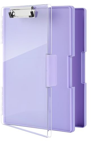 FRETONBA Klemmbrett a4 mit Aufbewahrungsfach, Lila Kunststoff-Klemmbrett, Leichtes Zwischenablage, Tragbares Schreib-Klemmbrett mit Fach, für Schule/Industrie/Büro(Lila)