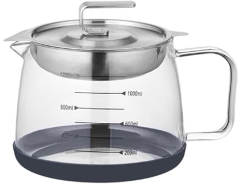 Pichet à Huile de Crépine Pichet filtrant à huile en acier inoxydable Sauce Bouteille d'huile en verre borosilicaté Séparateur de filtre à lie Pichet à vinaigre domestique Pot de stockage d'huile(1200