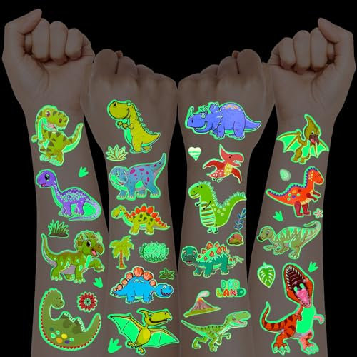 Dinosaurier Tattoos für Kinder - 12 Blätter Tattoo Leucht Sticker für Jungen - Schultüte Füllung, Deko für Kindergeburtstag Geschenke