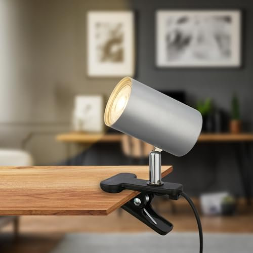 BRILONER - Lampada da tavolo con interruttore a cavo, orientabile, a spina, lampada da lettura, lampada a morsetto, lampada a morsetto, 16,5x6,5x12cm, cromo opaco