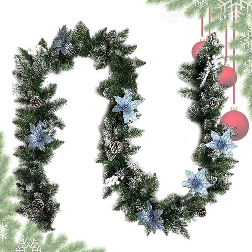 Künstliche Weihnachtsgirlande mit Tannenzapfen, 2,7 m, festliche grüne Girlande für Kaminsims, perfekte Urlaubsdekoration für Innen- und Außenbereich, Kamin und Tür, Feiertagsfeiern, künstliche