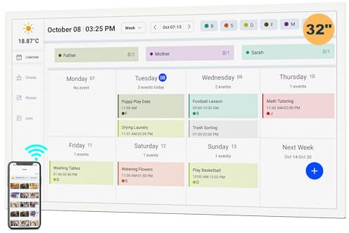 Intelligenter digitaler Kalender, Aufgabendiagramm für Familienpläne – 81,3 cm (32 Zoll) Smart-Touchscreen-interaktives Display, Mahlzeitenplaner, Sternbelohnungen, automatische Synchronisierung von